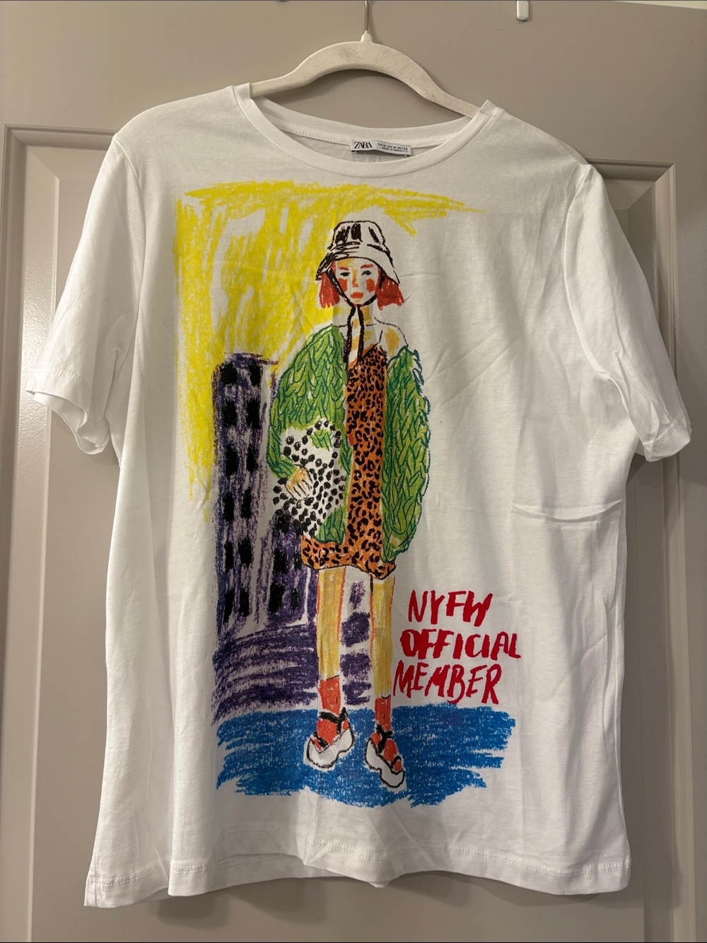 Zara White Tee with Colorful Illustrated Girl